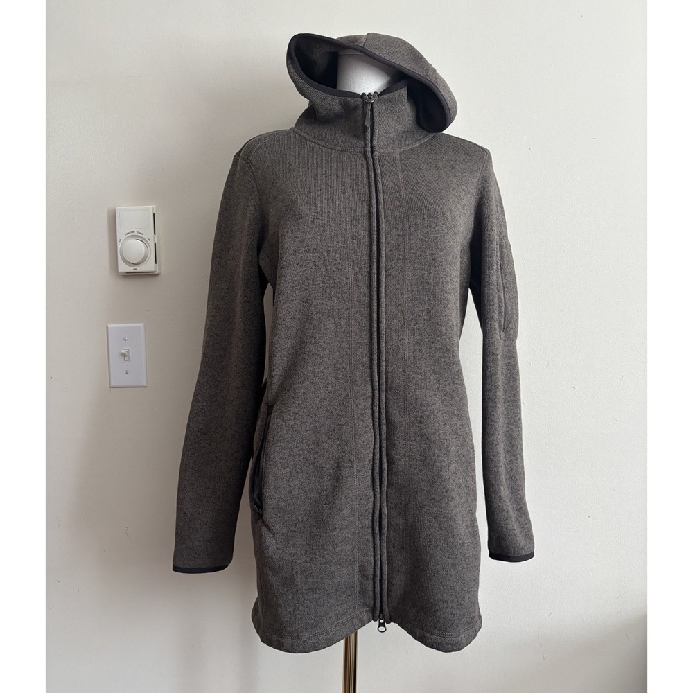 LL Bean Womens Medium Petite PM Sweater Fleece Full Zip Hooded Jacket Outdoor